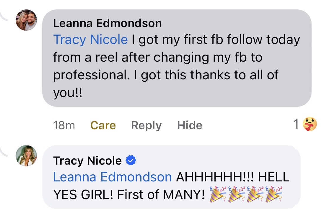 Leanna Edmondson: I got my first fb follow today from a reel after changing my fb to professional.